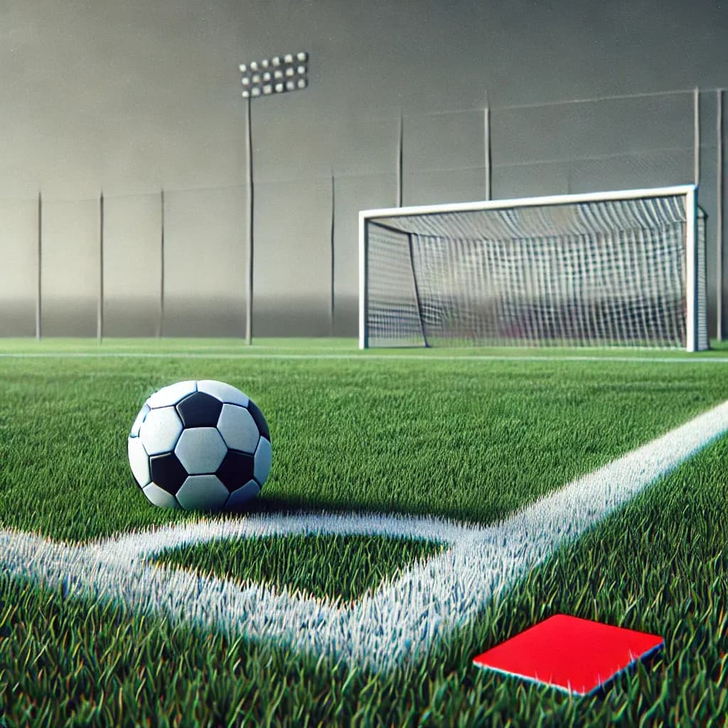 DALL·E 2024-09-10 16.43.26 - A tense soccer field scene without people, showing a missed penalty. The white penalty spot